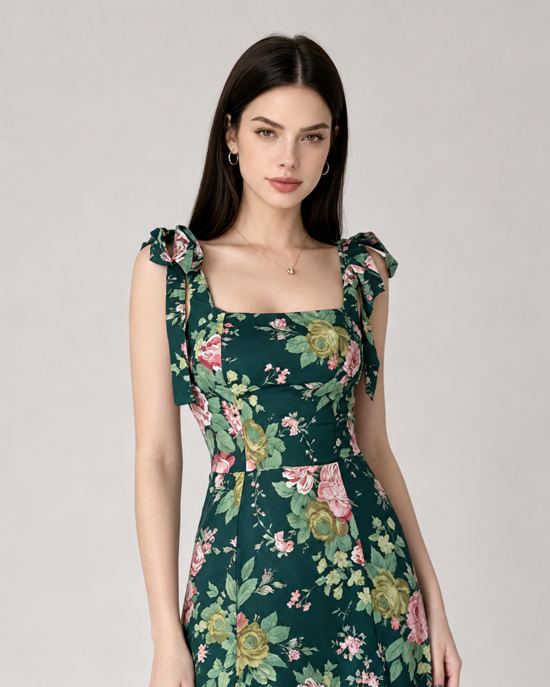 Camille Square Neck Floral Midi Dress in Vintage Green