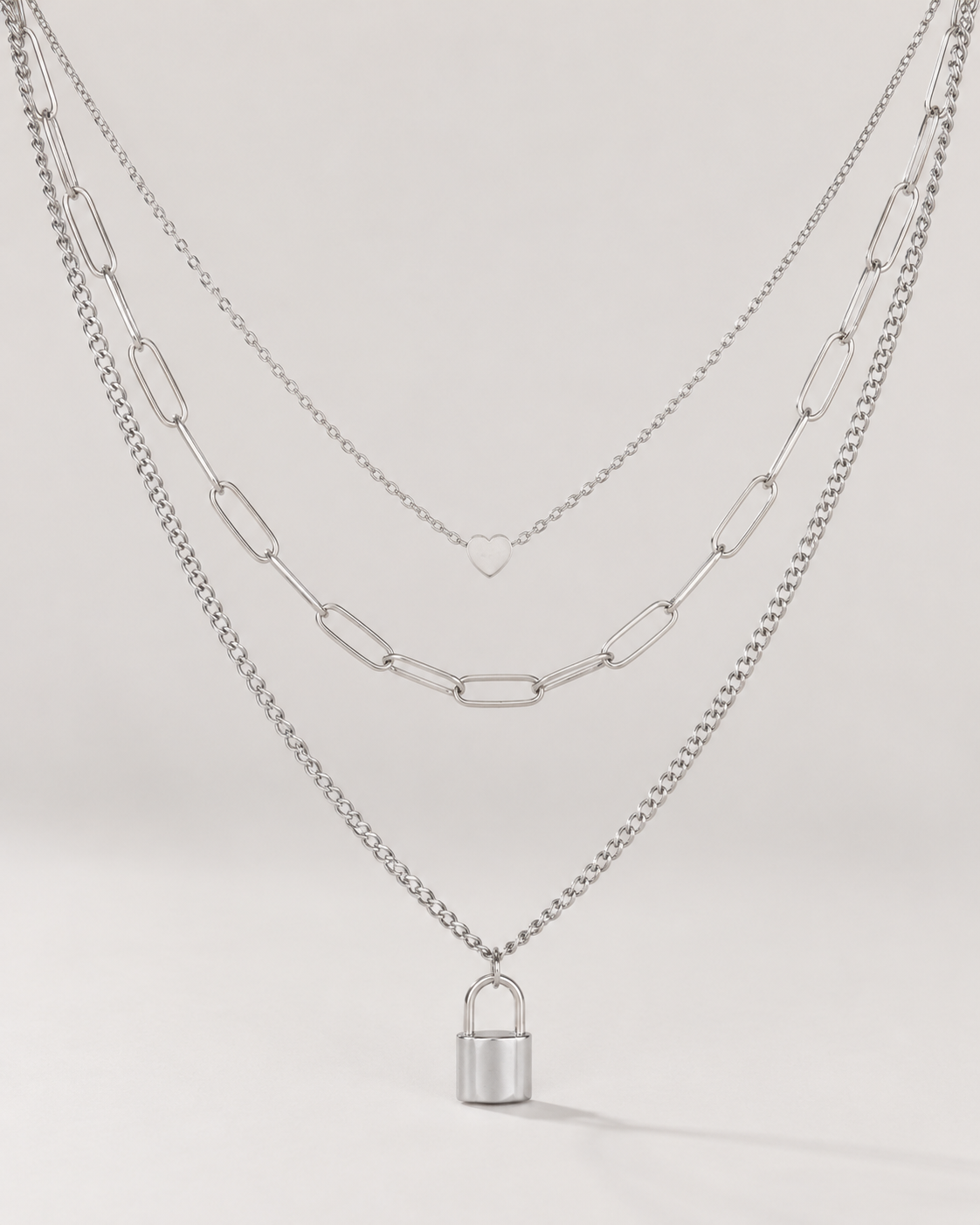 Lois Heart Lock Layered Stainless Steel Necklace