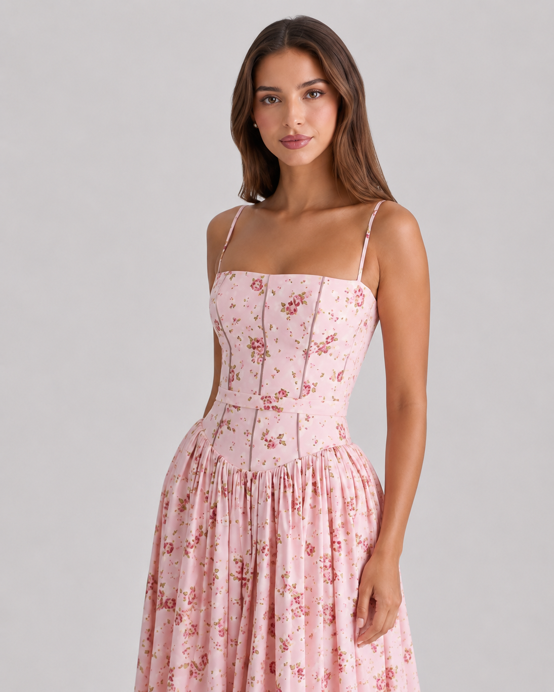 Dulcie Strappy Floral Print A-Line Midi Dress