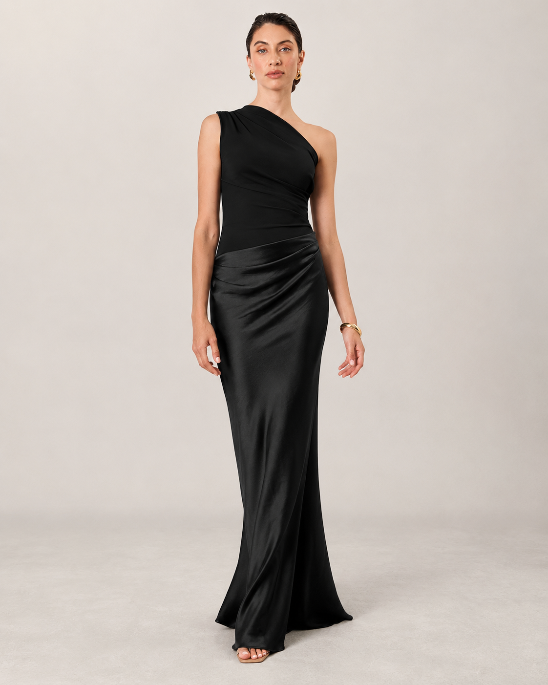 Salma One Shoulder Satin Backless Bodycon Maxi Dress