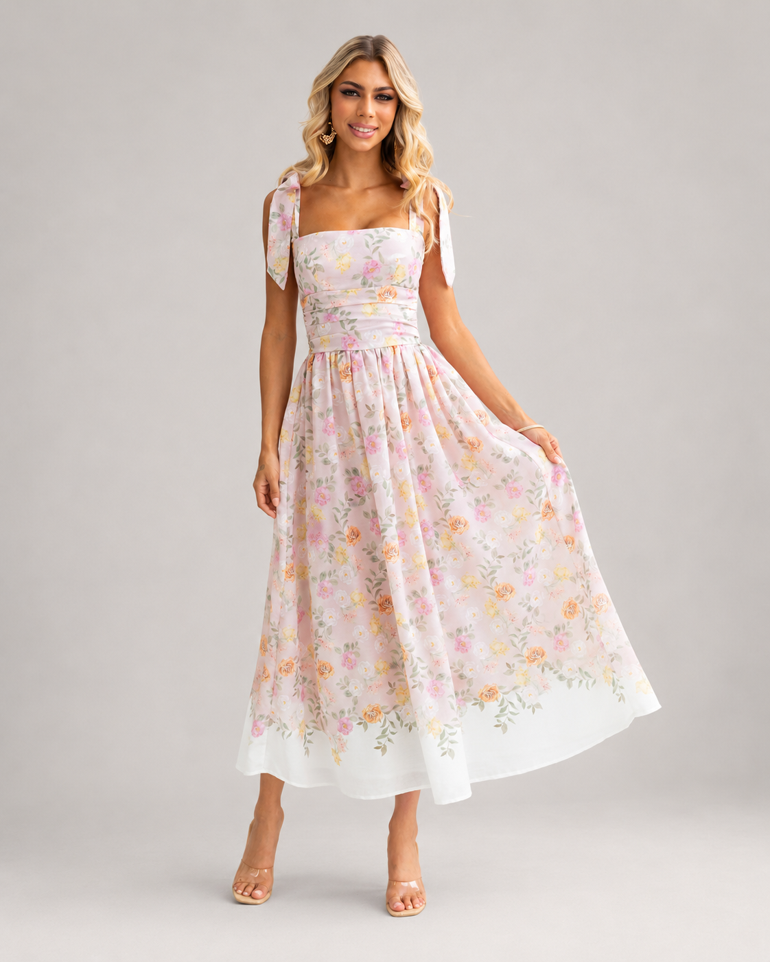 Colette Colour Block Floral Midi Dress with Straps
