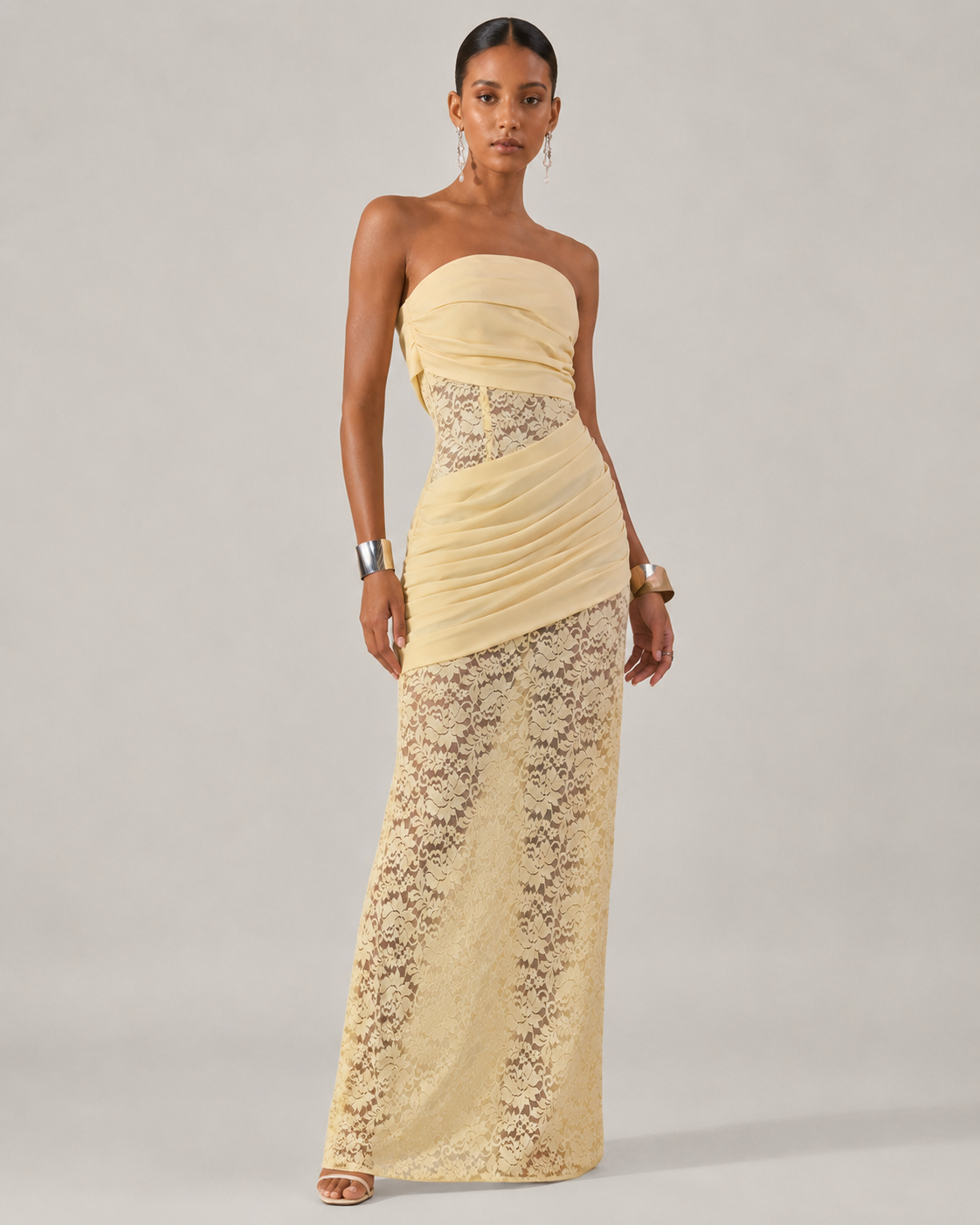 Araminta Strapless Lace High Slit Mermaid Maxi Dress