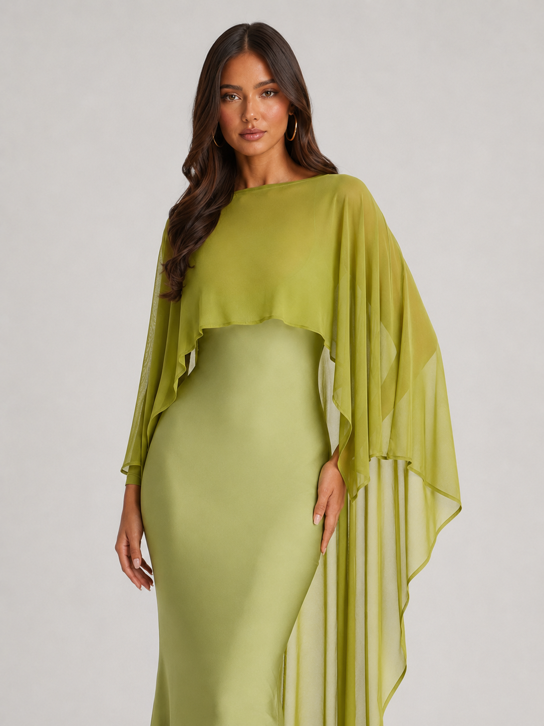 Lena Asymmetric Draped Shawl Detail Maxi Dress