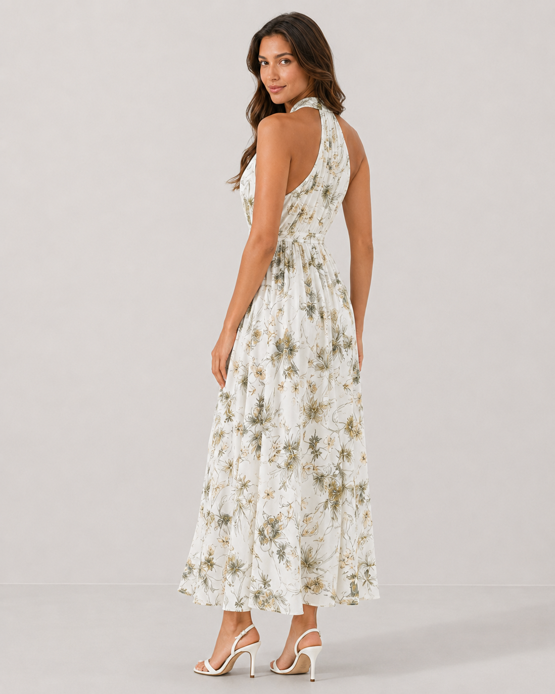 Posy Halter Neck Flowy Floral Chiffon Maxi Dress