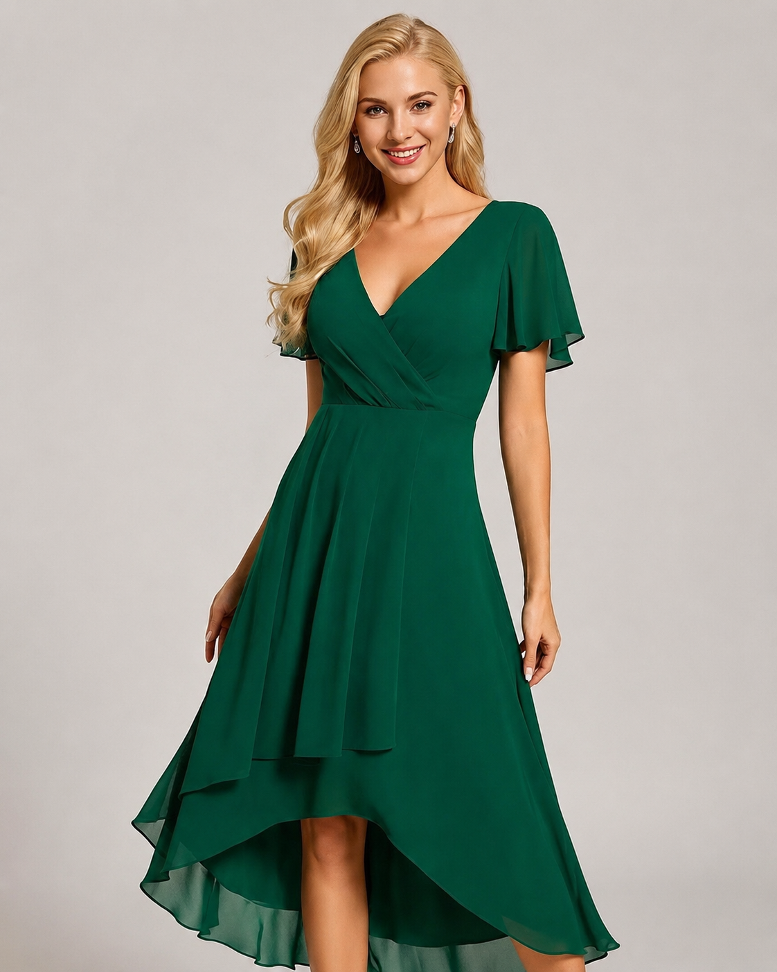 Clemency Ruffle Sleeve V-Neck Loose Midi Dress