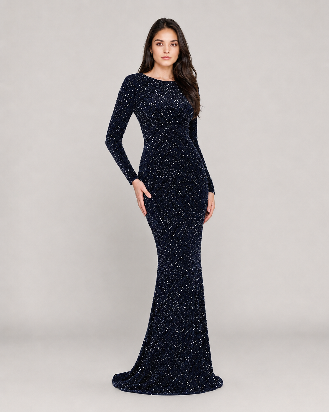 Zelda Stretch Sequin Long Sleeve Mermaid Maxi Dress
