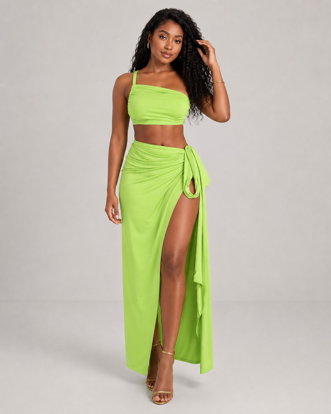 Aster One Shoulder Top and High Slit Maxi Skirt Set