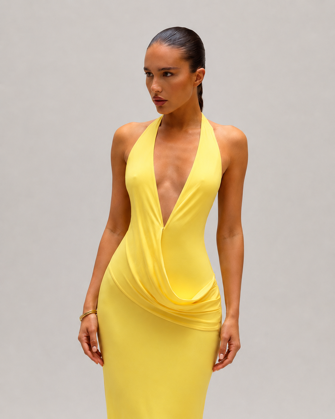 Honor Halter Deep V Backless Draped Split Maxi Dress