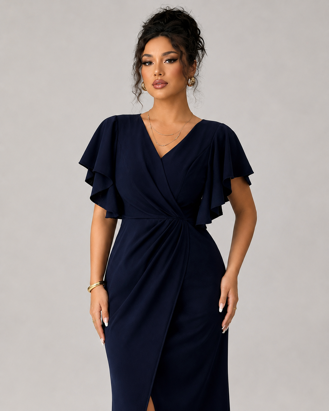 Ines Butterfly Sleeve V-Neck Split Maxi Dress