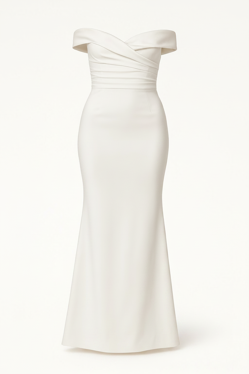 Rosalind Off Shoulder Satin Mermaid Maxi Dress in White