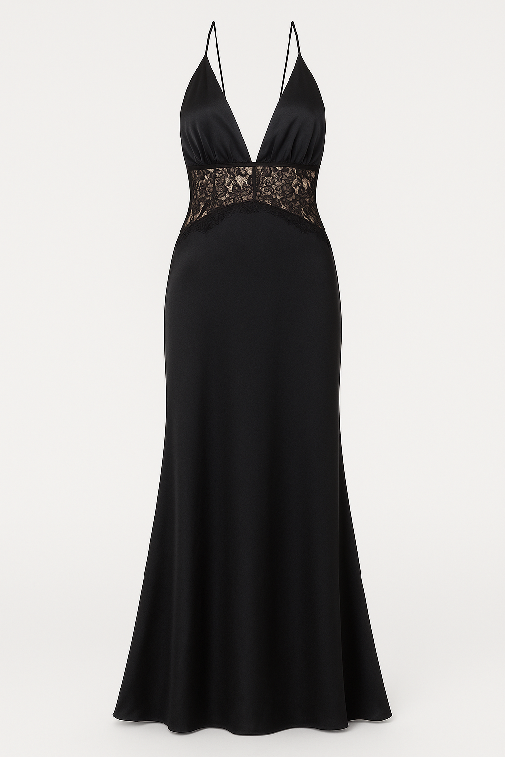 Tamsin Halter Neck Satin and Lace Backless Maxi Dress