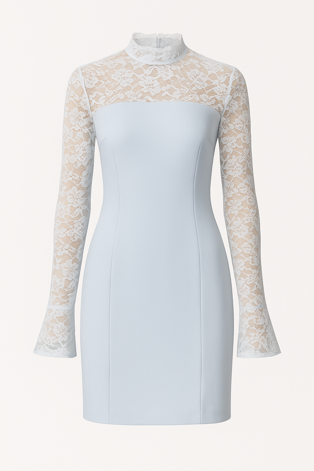 Delia Lace High Neck Flare Sleeve Backless Mini Dress