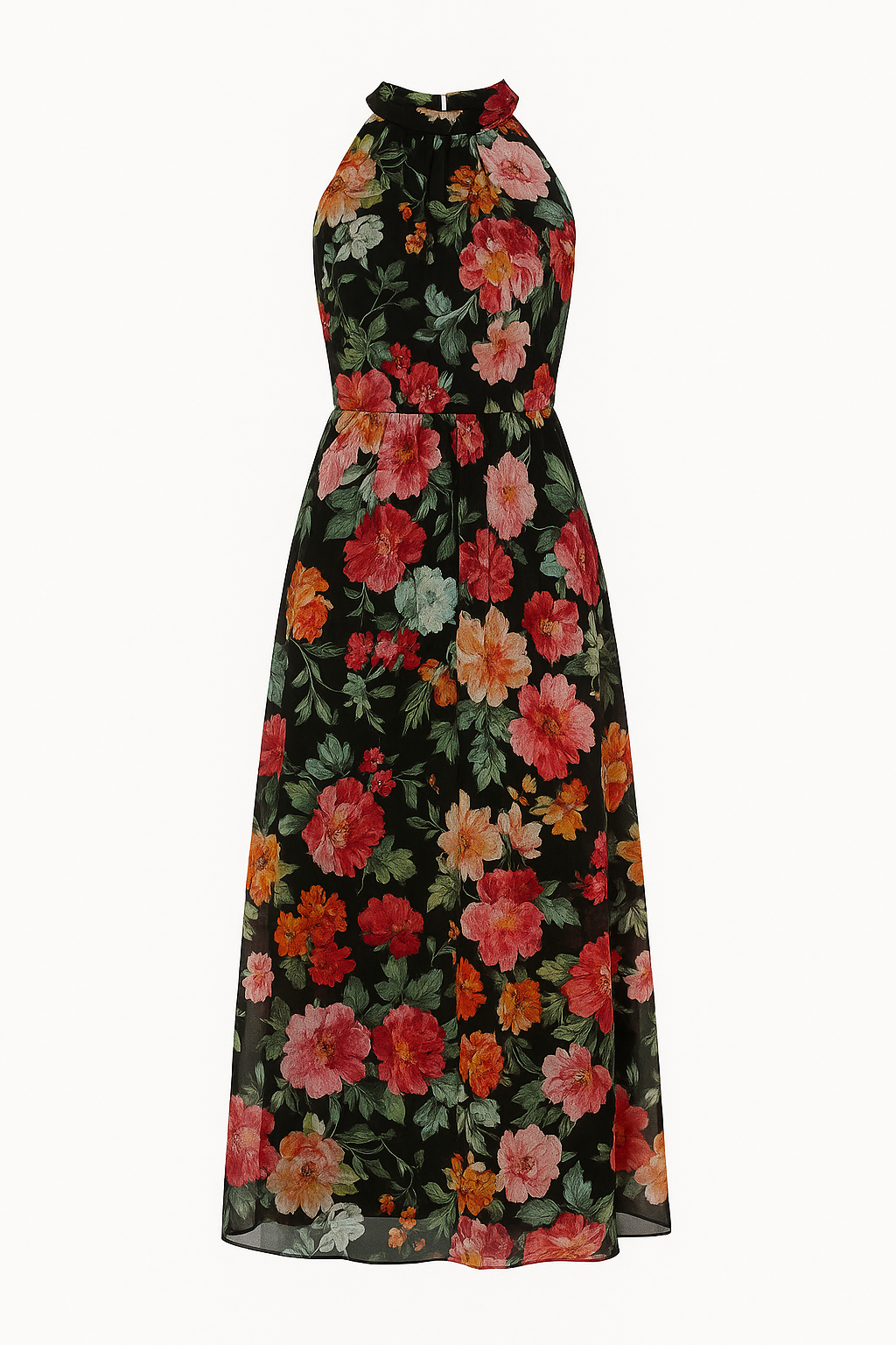 Averil Halter High Neck Print Chiffon Maxi Dress