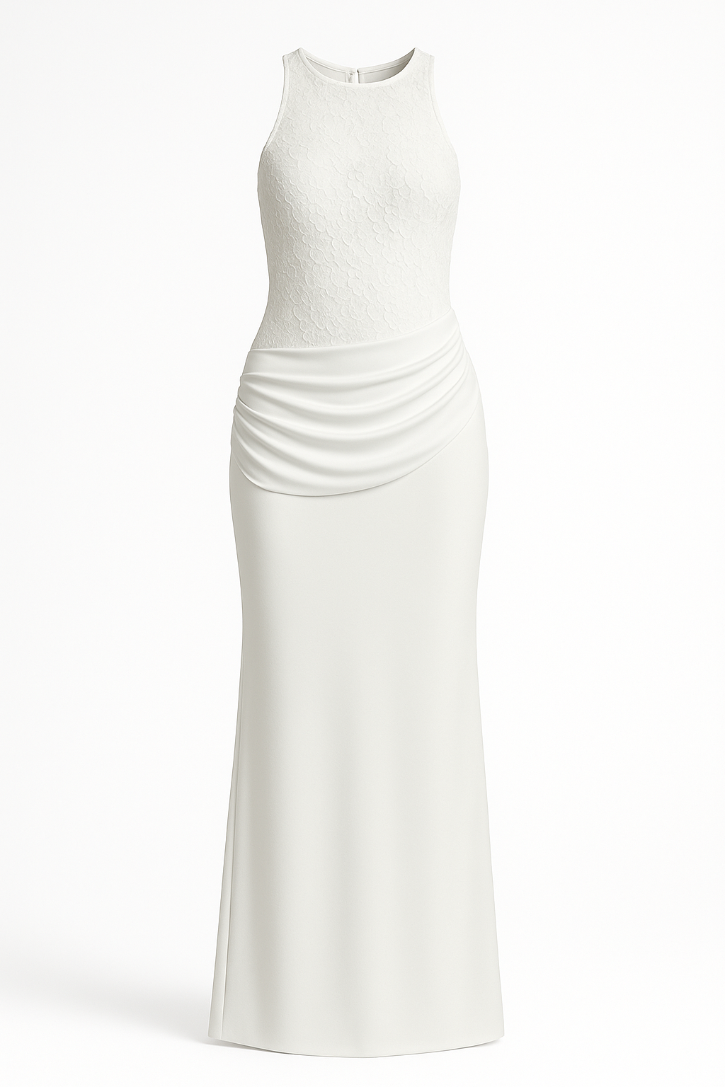 Odette Halter Neck Lace Mermaid Maxi Dress in White