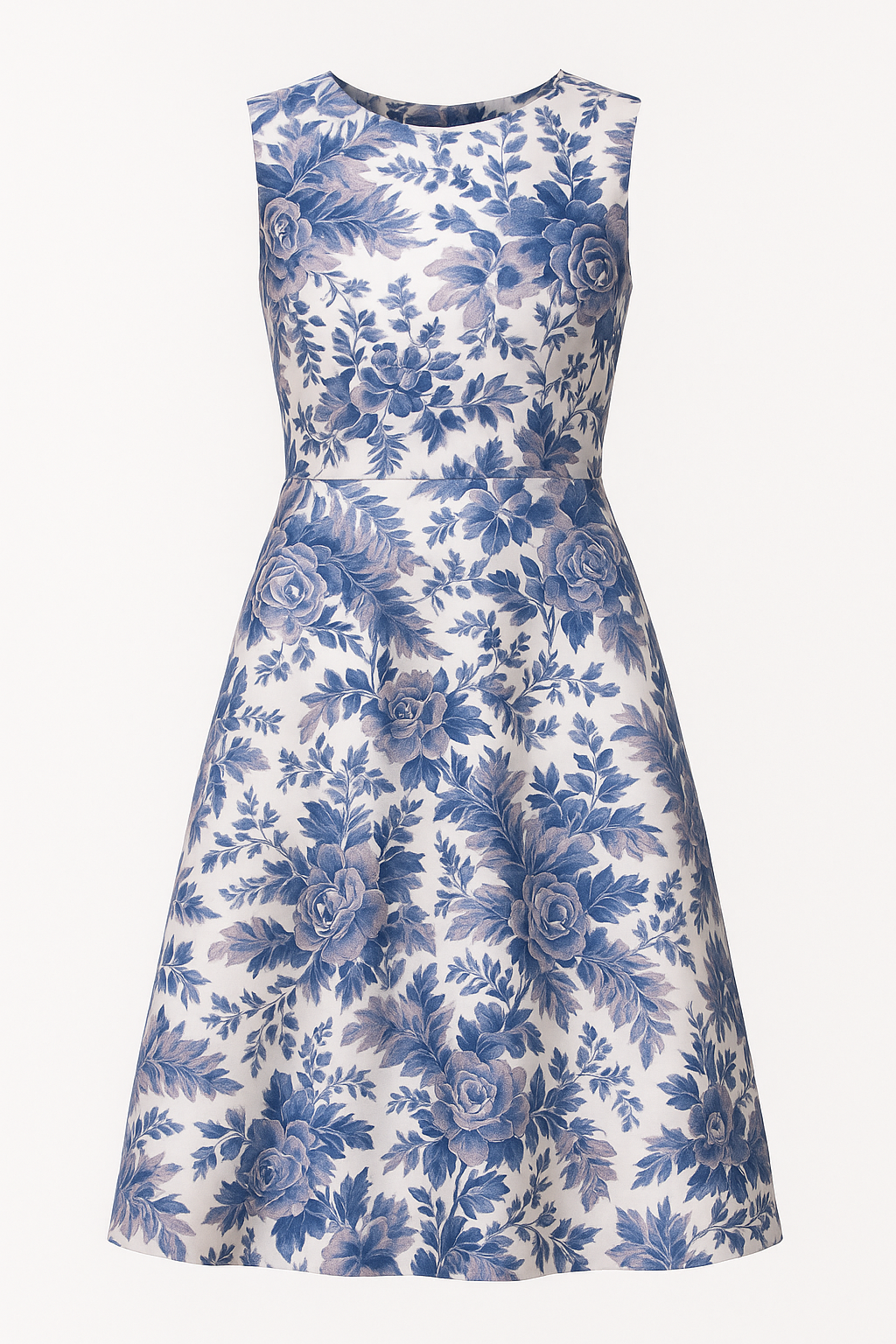 Audrey Round Neck Vintage Floral Midi Dress in Sky Blue