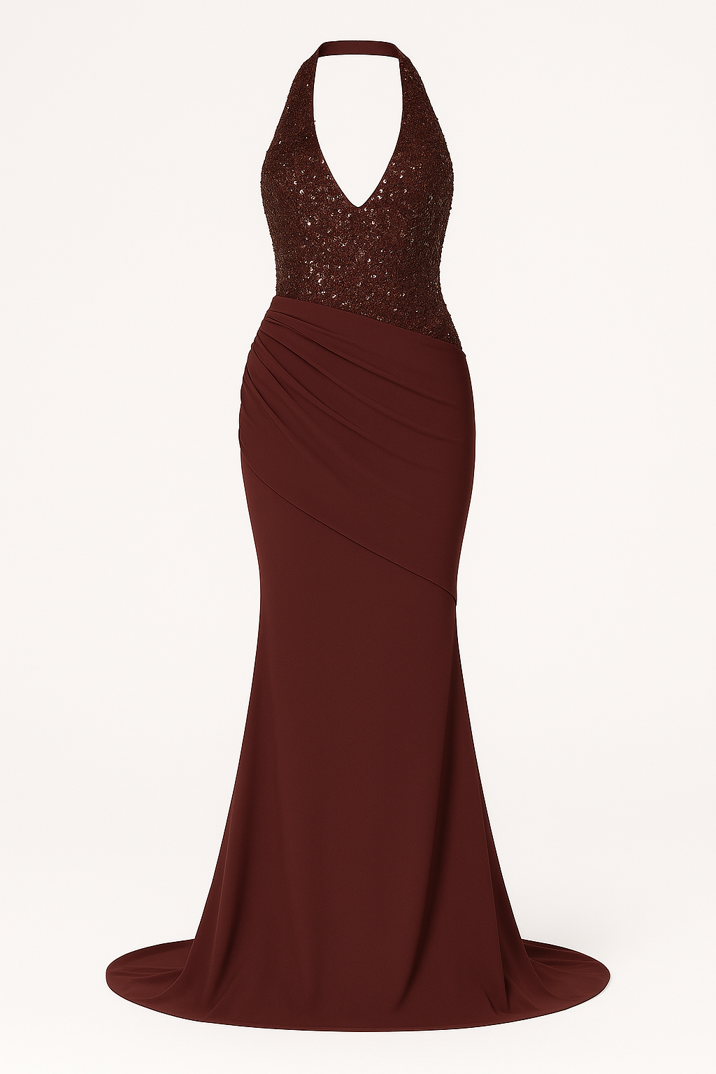 Rosetta Sequin Halter Bodycon Maxi Dress in Chestnut