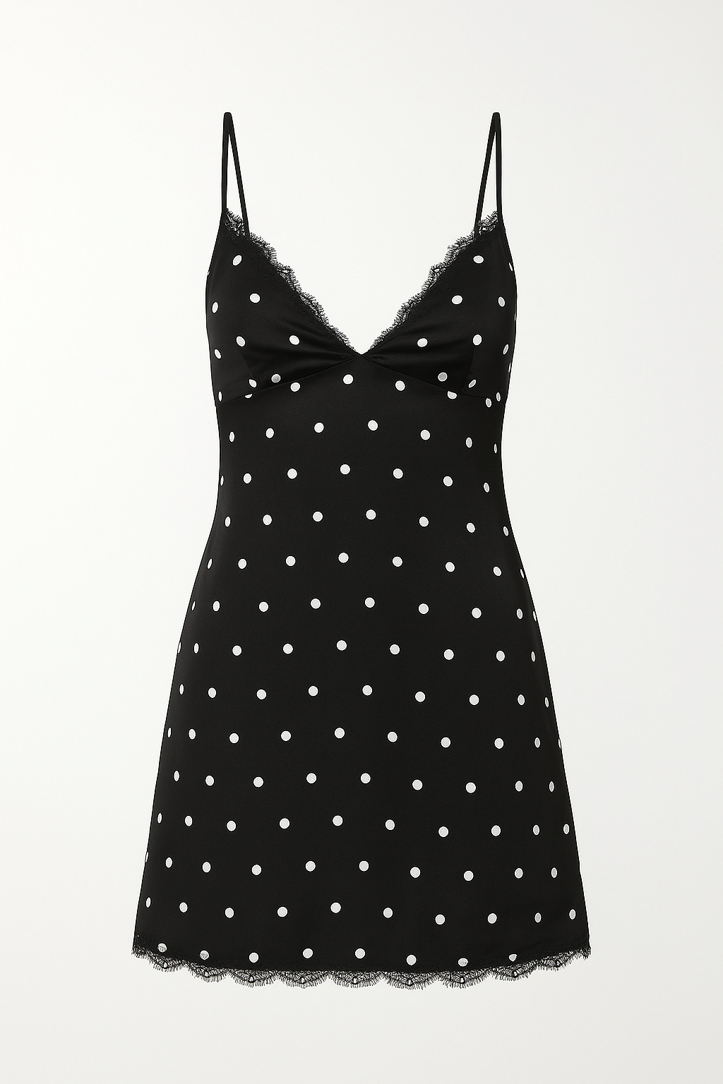 Mimi Polka Dot Satin Cami Mini Dress with Lace Trim