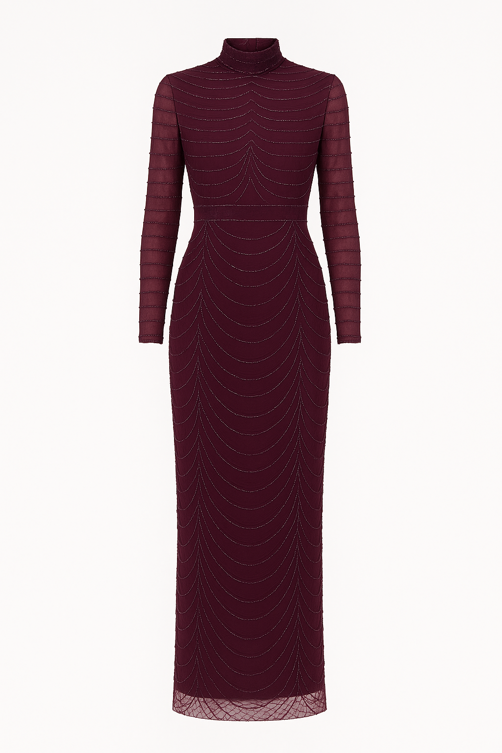 Theodora Sequin Beaded High Neck Evening Gown in Purple