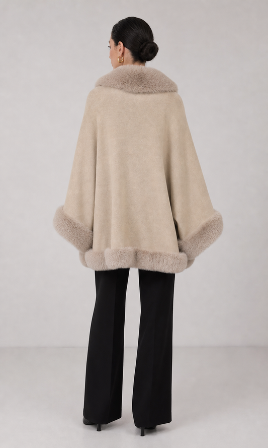 Bess Faux Fur Collar Batwing Sleeve Knit Cardigan