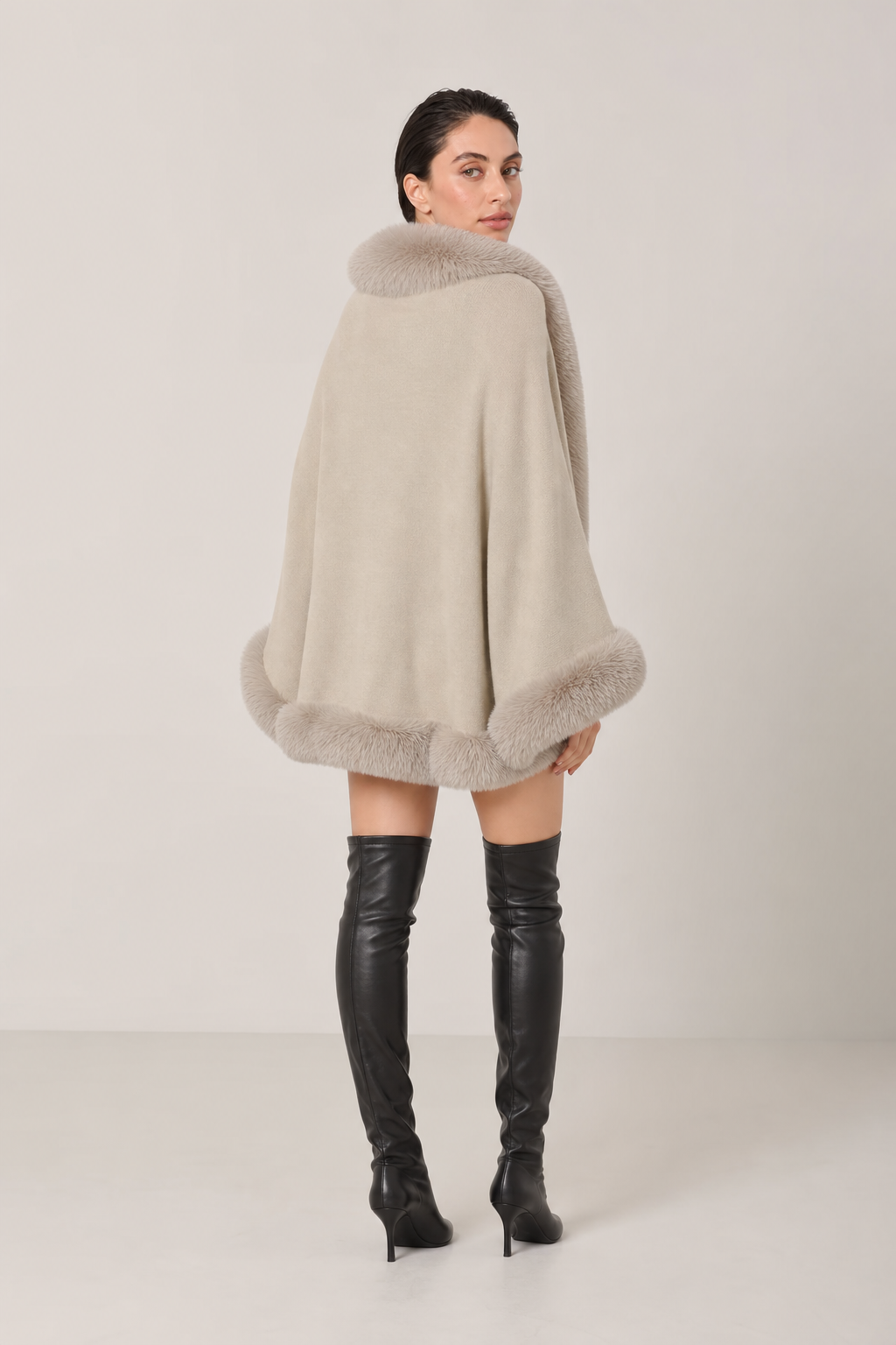 Bess Faux Fur Collar Batwing Sleeve Knit Cardigan