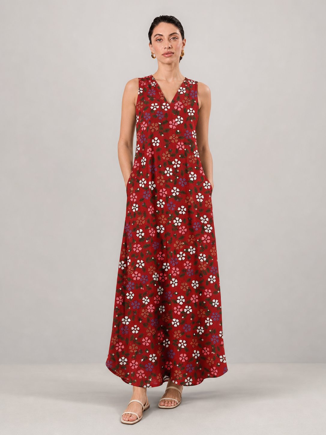 Paloma Floral V-Neck Loose Maxi Dress with Pockets