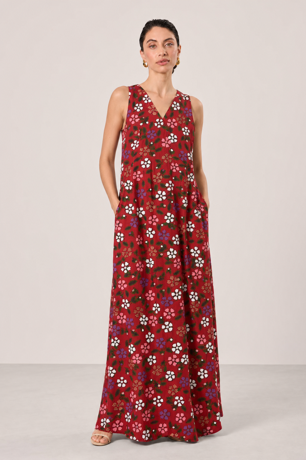 Paloma Floral V-Neck Loose Maxi Dress with Pockets