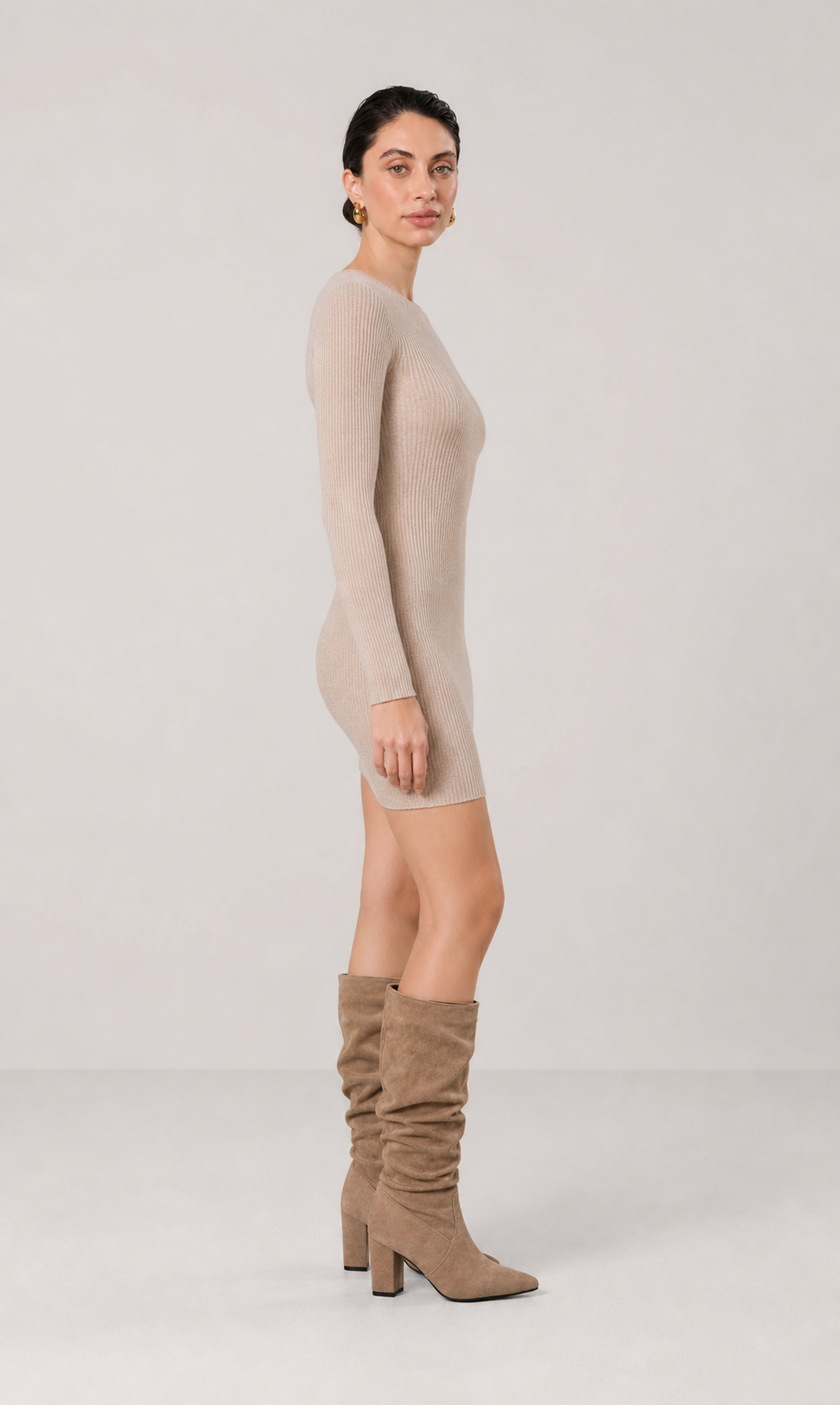 Agnes Suede Effect Block Heel Pointed Mid Calf Boots