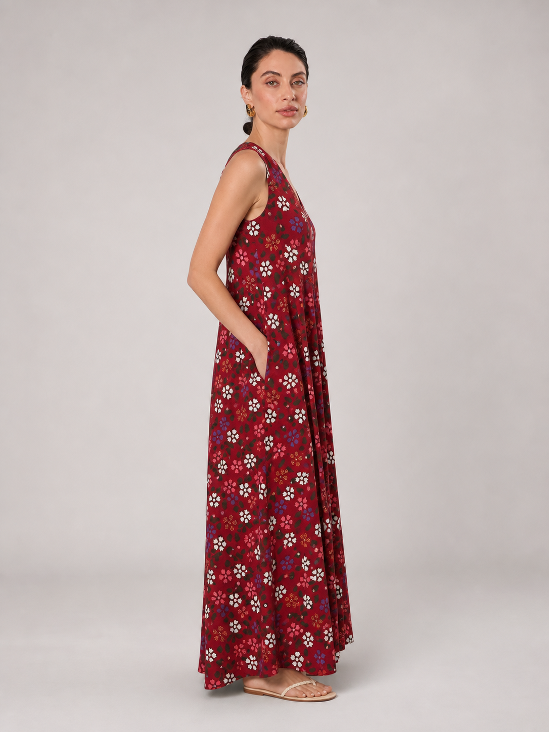 Paloma Floral V-Neck Loose Maxi Dress with Pockets