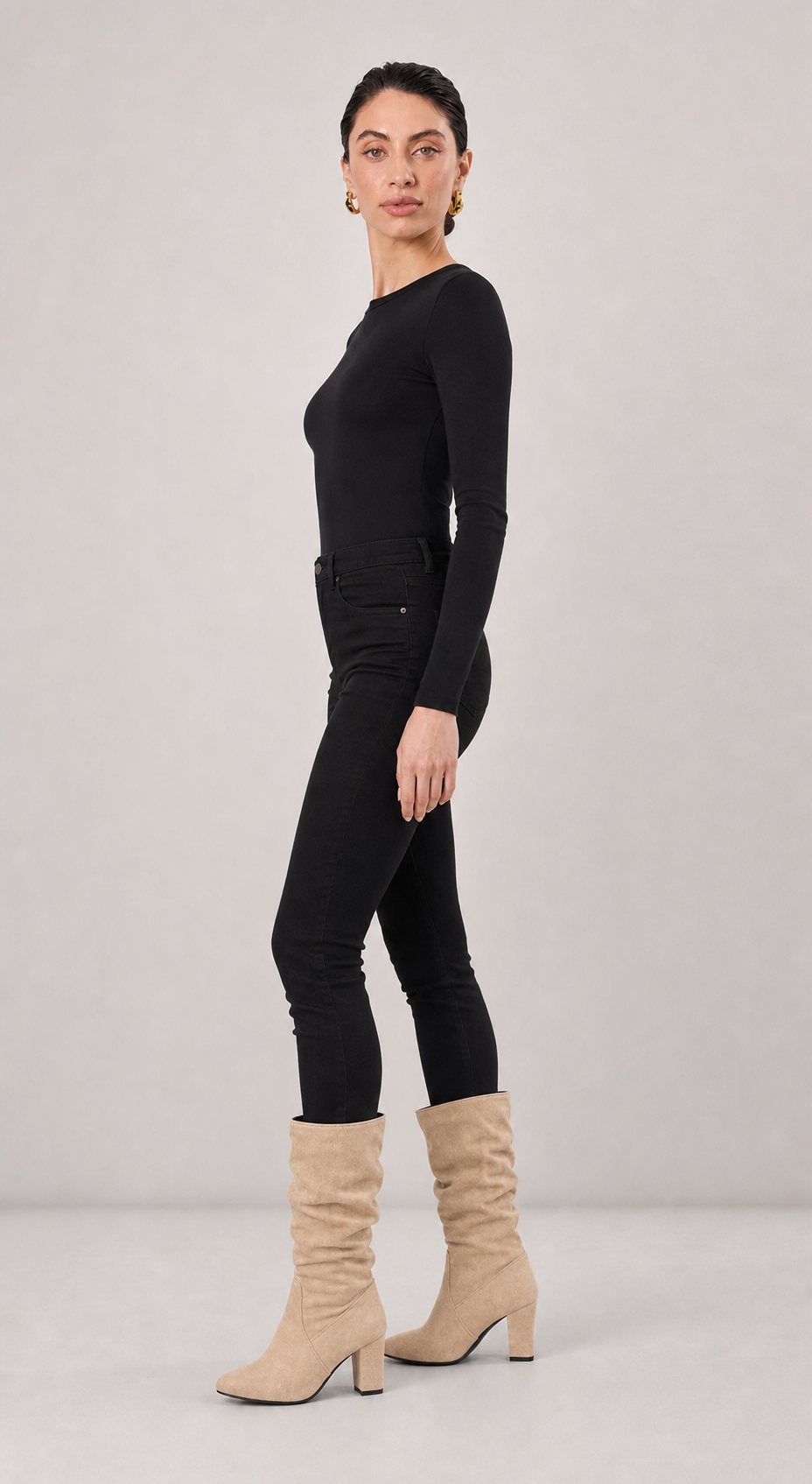 Agnes Suede Effect Block Heel Pointed Mid Calf Boots
