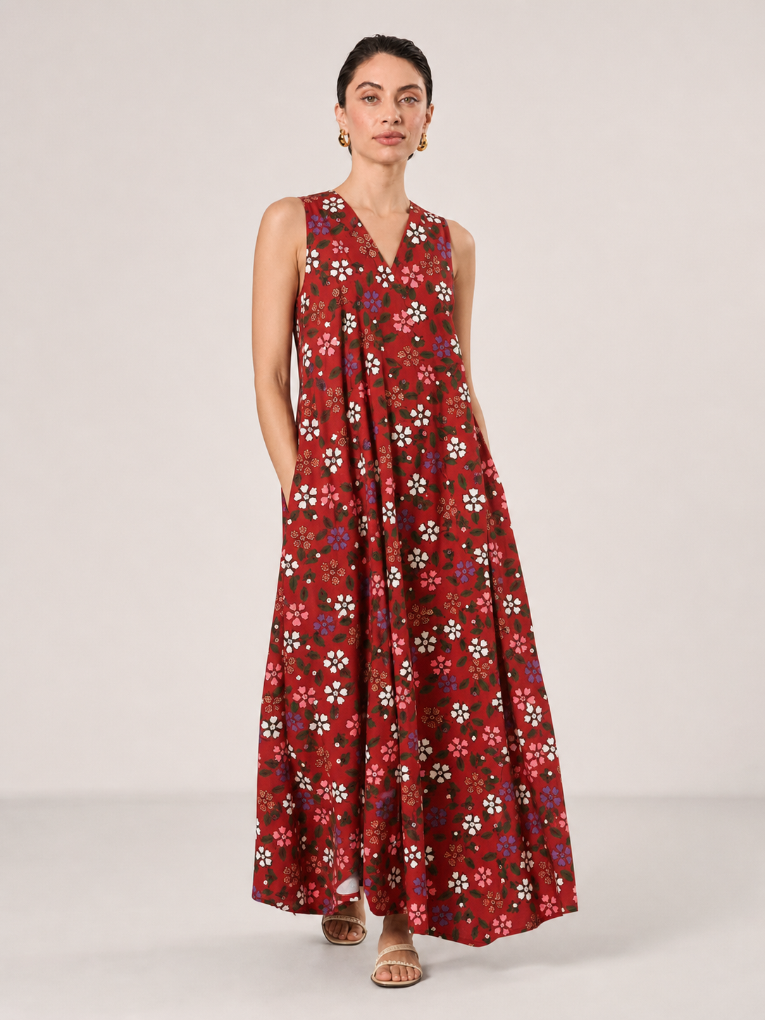 Paloma Floral V-Neck Loose Maxi Dress with Pockets