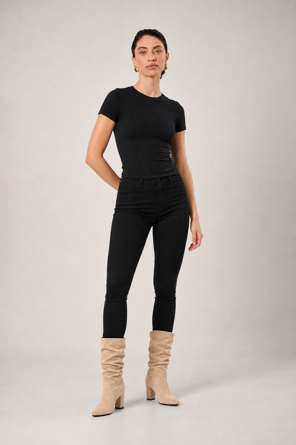 Agnes Suede Effect Block Heel Pointed Mid Calf Boots